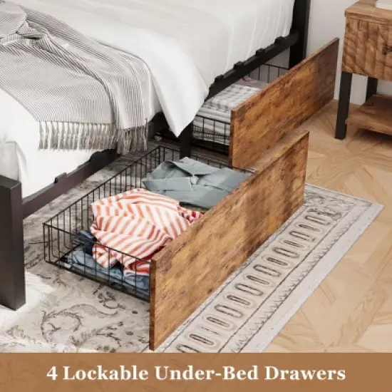Full Size Platform Bed Frame with Headboard, 4 Storage Drawers, Sturdy Quiet Metal Frame, No Box Spring Needed, Easy Assembly image {8}