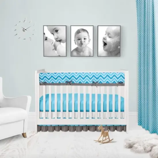 Bacati - Mix n Match Chevron/Dots Long Crib Rail Guard Cover Turq/Gray image {4}