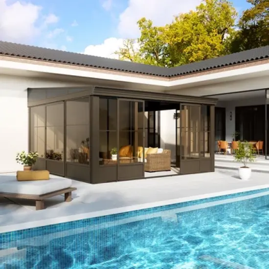 Mondawe 12x14 ft. Wall Mounted All-Season Permanent Outdoor Patio Gazebo Sunroom with Side Door and Detachable Windows image {2}