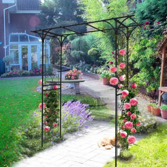 Lirago Metal Garden Arch with Double Gate Black Powder Coated Steel Trellis for Climbing Plants 81.1"H * 59"W * 15.35"D image {3}