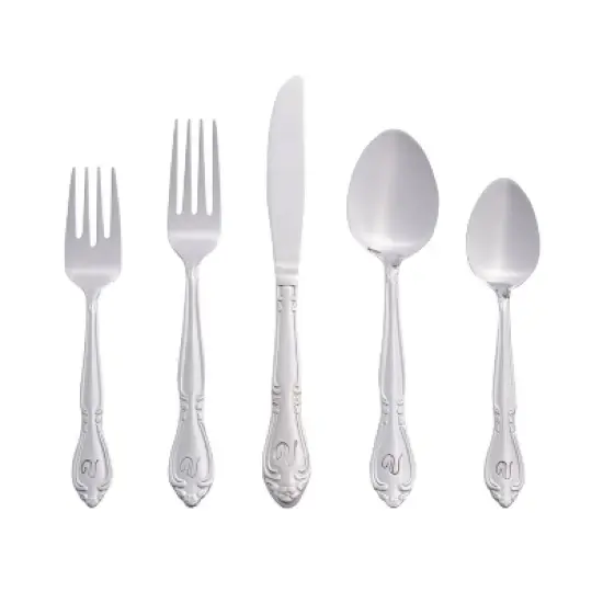RiverRidge Rose Flatware 46pc Monogrammed Stainless Steel Silverware Set for 8 image {24}