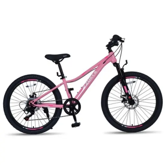 NAYSAYE Mountain Bike for Girls and Boys 24 Inch Steel Frame with 6-Speed Gear System for Outdoor Adventures, Pink, 61.42"*23.63"*36.62" image {5}
