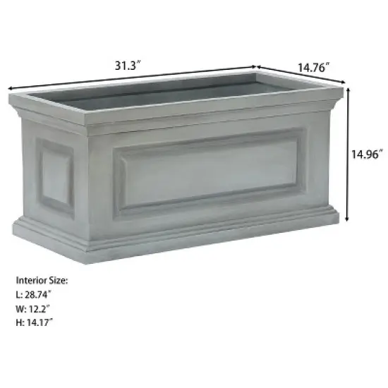 LuxenHome Gray MgO Rectangular Box Flower Pot Planter image {3}