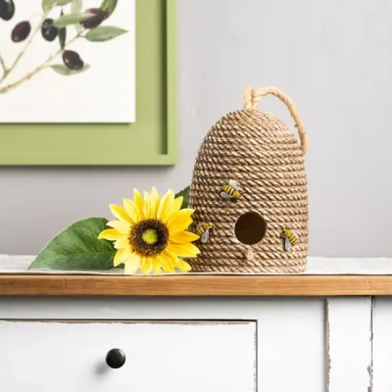 Hanging Bee Hive Bird House with Rope Accent 8.5"H image {1}