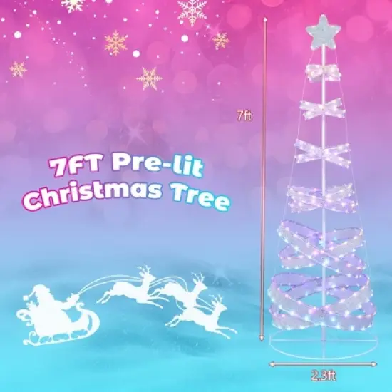 Costway 7 FT Outdoor Spiral Christmas Tree Pre-lit Christmas Tree with 341 LED Lights image {2}