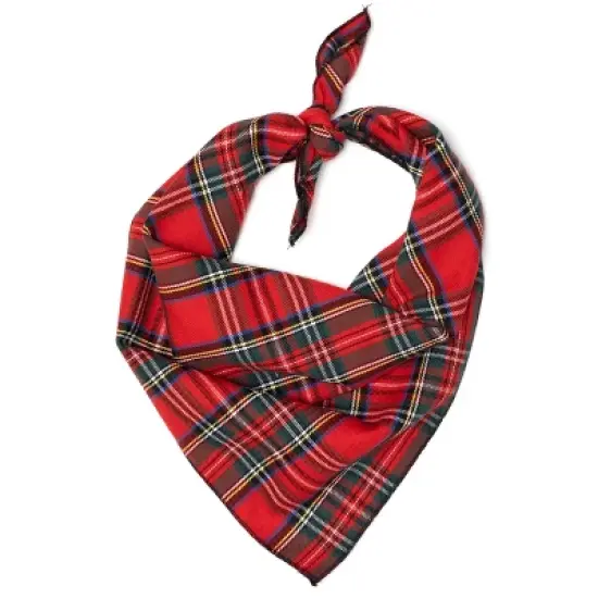 The Worthy Dog Red Black Multicolored Plaid Classic Square Tie-On Bandana image {3}