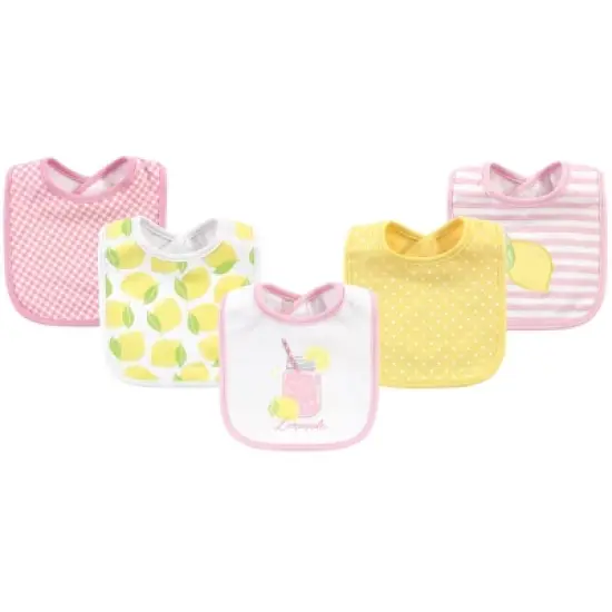Hudson Baby Infant Girl Cotton Bibs 5pk, Lemonade, One Size image {1}