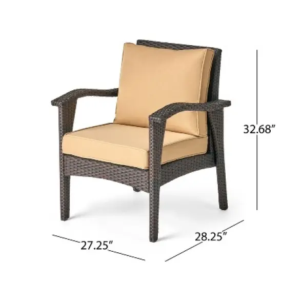 FIONECA Brown PE Rattan Outdoor Club Chair with Waterproof Cushion, Patio Single Sofa for Garden, Porch, or Poolside image {4}