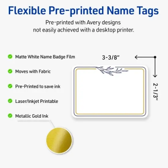 Avery&reg; Name Tags, 2-1/3" x 3-3/8", Gold/Navy Border w/ Florals, 80ct image {1}