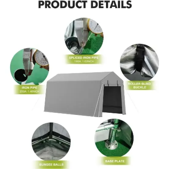 7 x 15 ft Carport Storage Shed, Shelter Logic with 2 Roll-up Zipper Door,  Waterproof Tarp, Storage Tent for Motorcycle, Bike, Garden Tools, Firewood image {2}