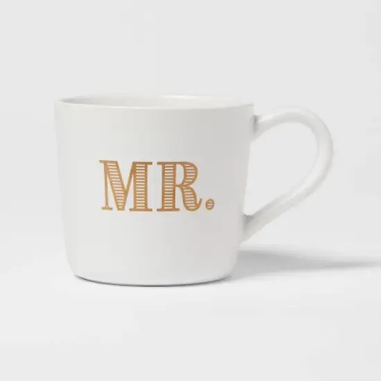 15oz Stoneware Mr. Mug - Threshold&trade;: Traditional White Drinkware, Dishwasher & Microwave Safe, Wedding Gift Idea image {3}