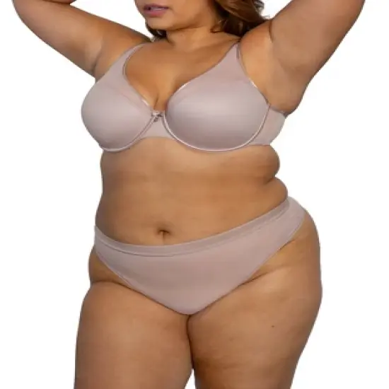 Curvy Couture Women's Plus Size Sheer Mesh High Cut Thong Panty image {5}