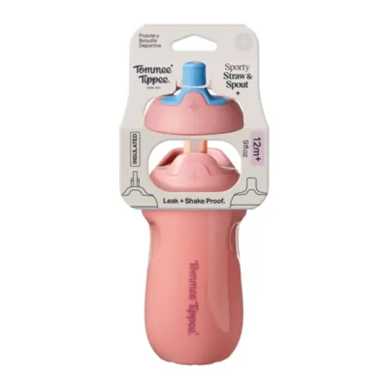Tommee Tippee 9oz Insulated Sporty Spout and Straw Multilid Cup - Pink image {1}