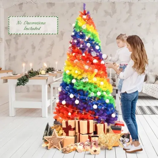 Costway 7FT Artificial Hinged Colorful Rainbow Full Fir Christmas Tree with 1213 Tips image {1}
