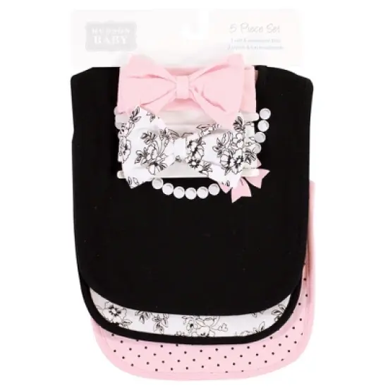 Hudson Baby Infant Girl Cotton Bib and Headband, Toile, 0-6 months image {1}