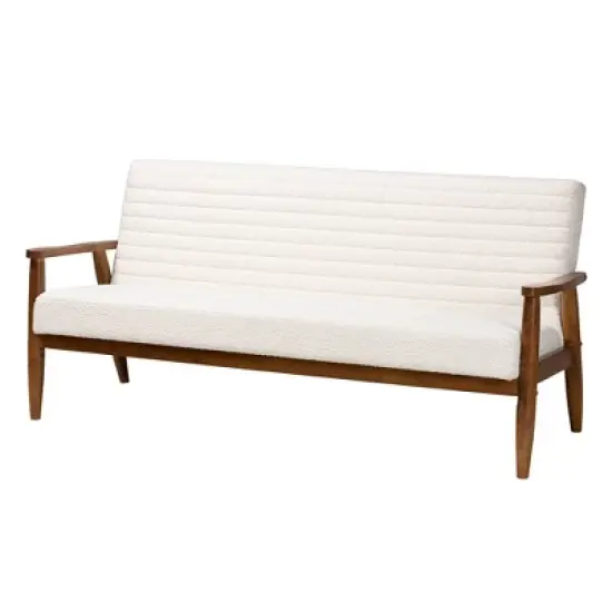 Stratton Boucle Fabric and Wood Sofa White/Walnut Brown - Baxton Studio image {1}