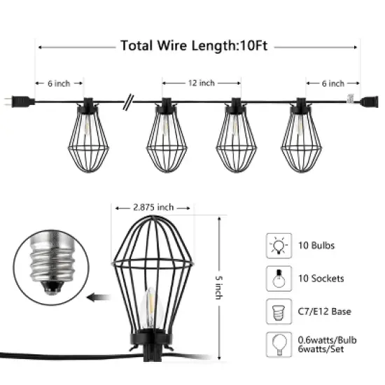 Ellina 10 Light LED 120" Outdoor String Ligh - PLT4054 - Safavieh image {5}