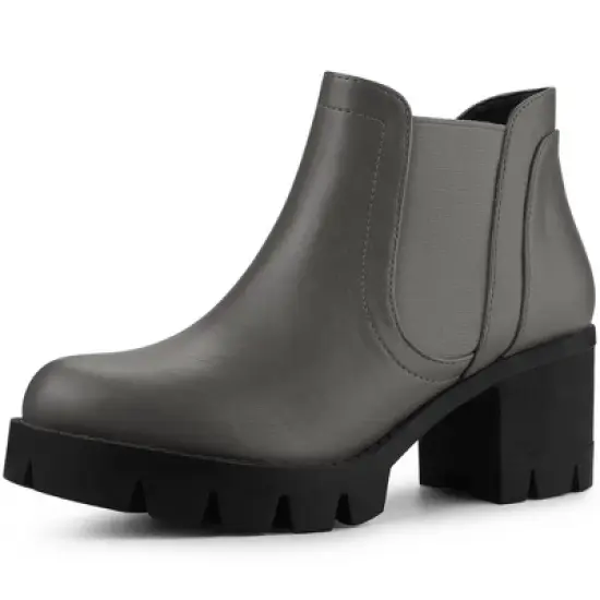Allegra K Women's Lug Sole Chunky Heel Chelsea Ankle Boots image {11}