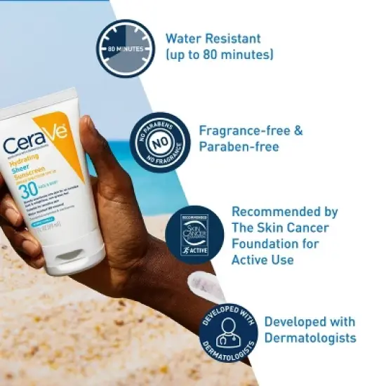 CeraVe Hydrating Sheer Sunscreen Lotion for Face and Body - SPF 30 image {3}
