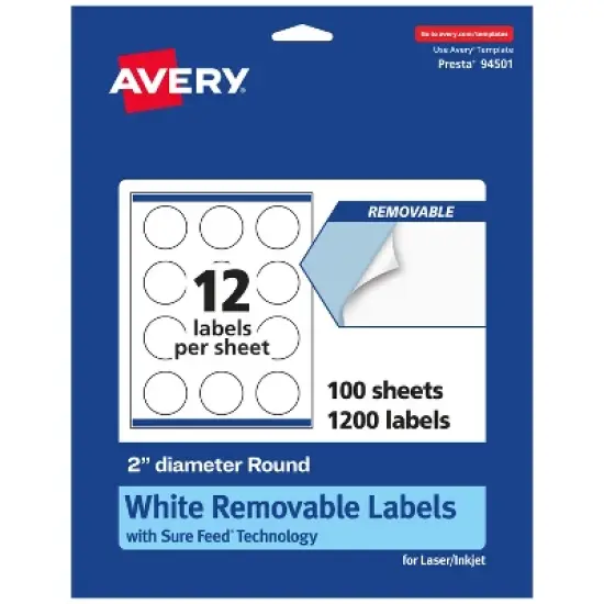 Avery Matte White Removable Round Labels with Sure Feed Technology, Print-to-the-Edge, 2" diameter image {7}