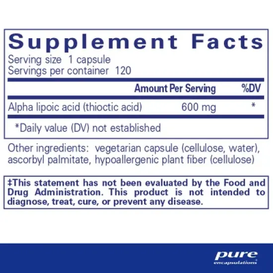 Pure Encapsulations Alpha Lipoic Acid 600 mg - Liver Support, Antioxidants, Nerve and Cardiovascular Health, and Carbohydrate Support image {1}