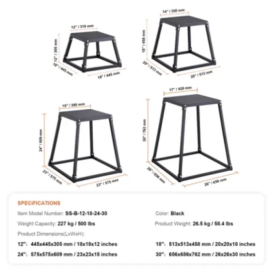 VEVOR Plyometric Jump Boxes, 12/18/24/30 Inch Plyo Box, Platform and Jumping Agility Box, Anti-Slip Fitness Exercise Step Up Box Set image {7}