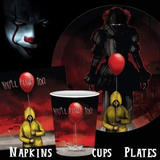 Silver Buffalo IT Pennywise 60 Piece Party Tableware Set | Cups | Plates | Napkins image {2}