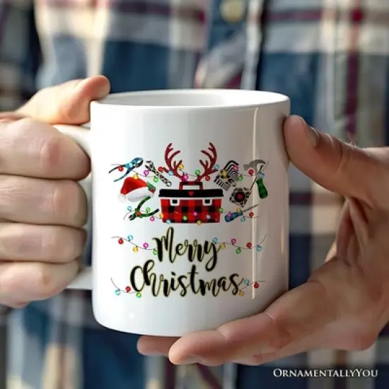Handyman Buffalo Plaid Christmas Mug Woodworking Gift (Non-Custom Only)| OrnamentalyYou image {2}