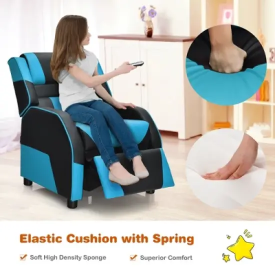 Costway Kids Youth Gaming Sofa Recliner w/Headrest & Footrest PU Leather Yellow\White\Blue\Pink image {2}