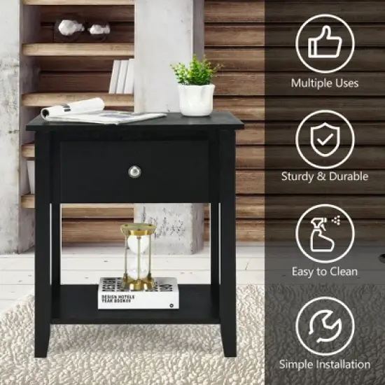 Costway Nightstand Beside Table Chest Sofa Table End Table Accent Table White image {5}
