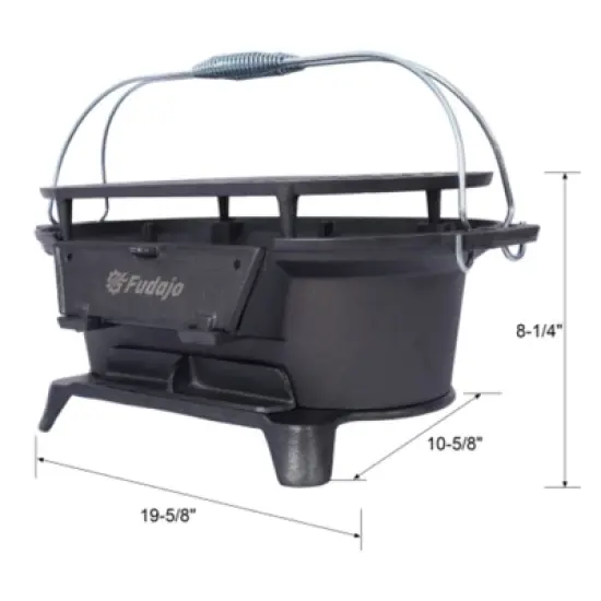 SEVOBAL Outdoor Grills, Griddles and Smokers Oval Cast Iron Hibachi Grill, Portable Charcoal Grill for Outdoor Cooking, Black, 20.7"*13"*10.6" image {2}