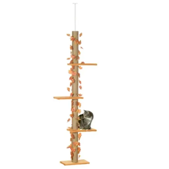 DSVIMOY Floor to Ceiling Cat Tree, 80" - 95" Adjustable Tall Cat Tower, 3-Level Cat Climbing Towe for Indoor Cats, Orange, 14.5"*8.25"*95.25" image {5}