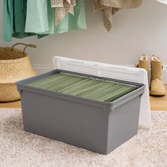 IRIS 22''x13''x10'' 4pc Split Lid Plastic Storage Bins File Boxes Gray image {3}