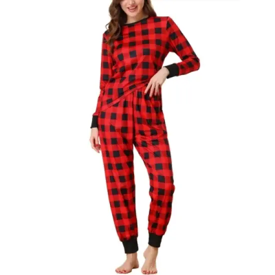 cheibear Womens Sleepwear Crew Neck Christmas Nightwear with Pants Loungewear Pajama Set image {7}