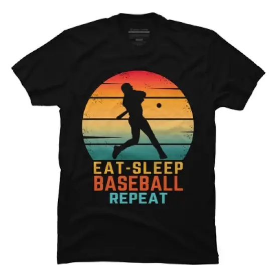 Men's Design By Humans EAT SLEEP BASEBALL REPEAT By punsalan T-Shirt image {2}