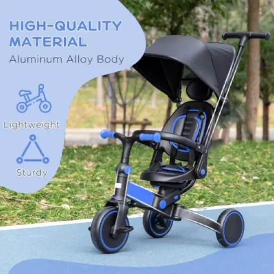 Cesicia 3-in-1 Toddler Trike, Balance Bike with Adjustable Setting, Shady Canopy, for 1.5-4 Years, Blue image {6}