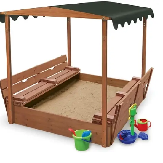 Badger Basket Covered Convertible Cedar Sandbox with Canopy and Two Bench Seats image {2}