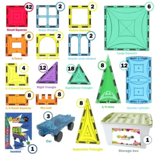 Mag Genius - 141 pieces Larger Set Geometrical Shaped Colorful and Transparent Magnetic Building Tiles - 4D Shapes image {2}