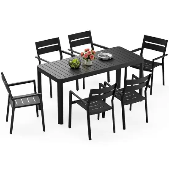 Crestlive Products 4-6 Person Aluminum Outdoor Dining Set Rectangular Expandable Dining Table with chairs Waterproof Rust-Proof All Weather image {10}