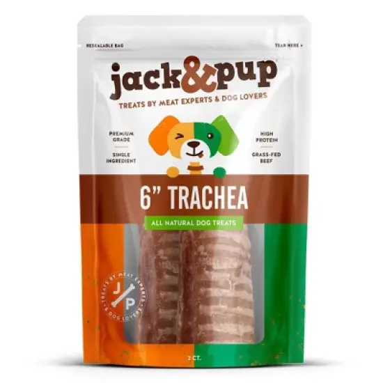 Jack&Pup 6" Trachea Adult Dog Treat Bully Sticks with Beef Flavor - 2.11oz/2ct image {3}