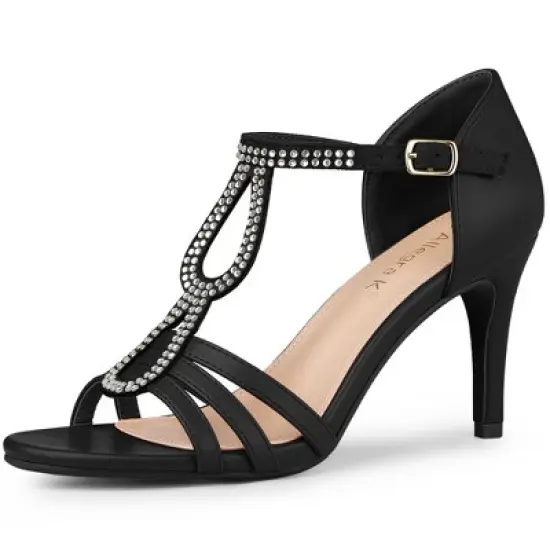 Allegra K Women's Rhinestone Ankle Strap Open Toe Stiletto Heels Sandals image {7}