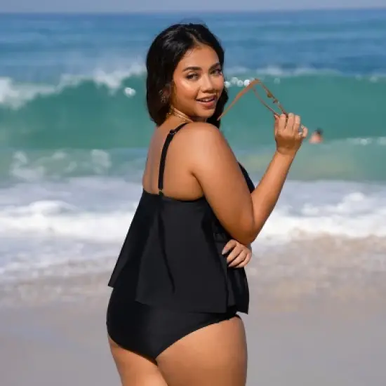 Women's V Neck Wrapped Plus Size Tankini Set - Cupshe image {3}