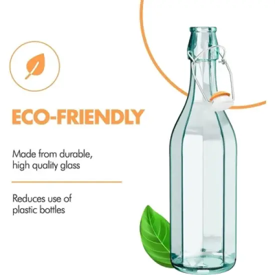Amici Home Faceted Hermetic Glass Bottles, Eco-Friendly Swing Top Glass Bottles, Flip Top Glass Bottle with Airtight Cap, Dishwasher Safe (17 Oz) image {4}