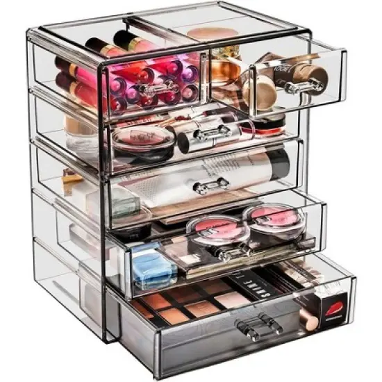 Sorbus Acrylic Makeup Organizer and Storage Case for Makeup & Jewelry - Black (4 Large, 2 Small Drawers) image {6}