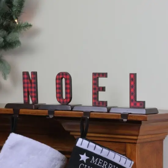 Northlight Buffalo Plaid "NOEL" Christmas Stocking Holder - 6" - Red and Black - Set of 4 image {2}