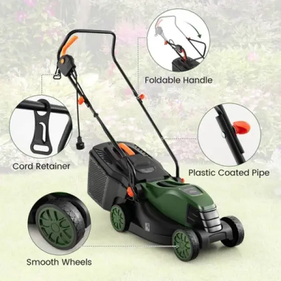 Costway Electric Corded Lawn Mower 12-AMP 14-Inch Walk-Behind Lawnmower with Collection Box image {9}