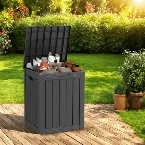 FURNIinspire Deck Boxes 28 Gallon Resin Deck Box, Waterproof Patio Outdoor Storage Bin Storage Box, All Weather Use, Ideal For Storage, Black image {5}