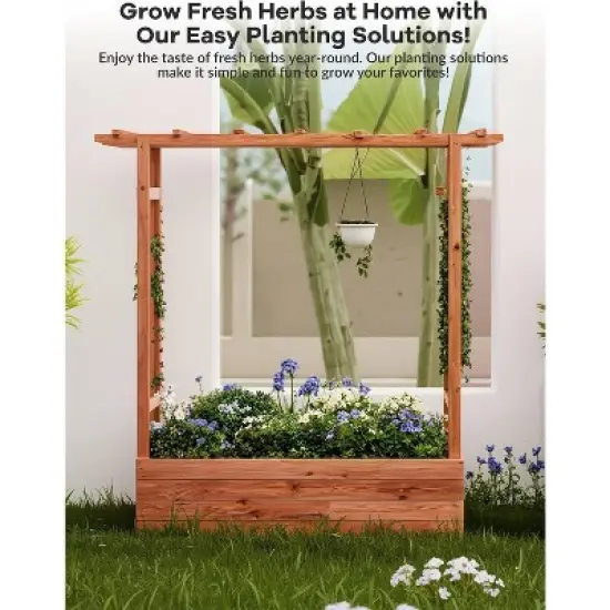 Raised Garden Bed With Trellis, Wood Planter Box With Side Trellis, Hanging Roof, and Drainage Holes, for Climbing Plants, Vines, Flowers image {4}