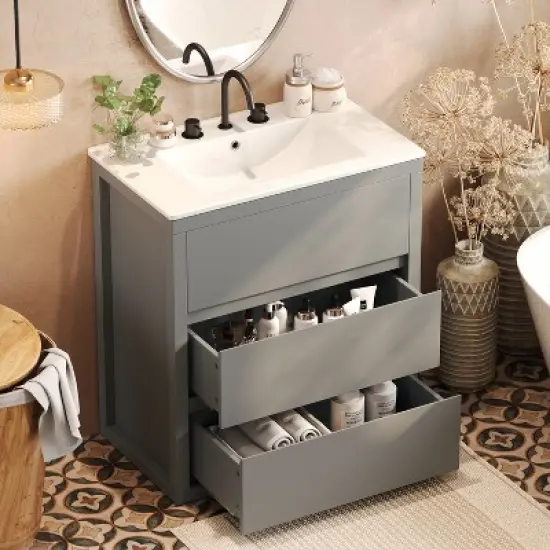 Christopher Knight Home Griffin Contemporary 30" Bathroom Vanity with Ceramic Sink and Full-Extension Drawers image {1}