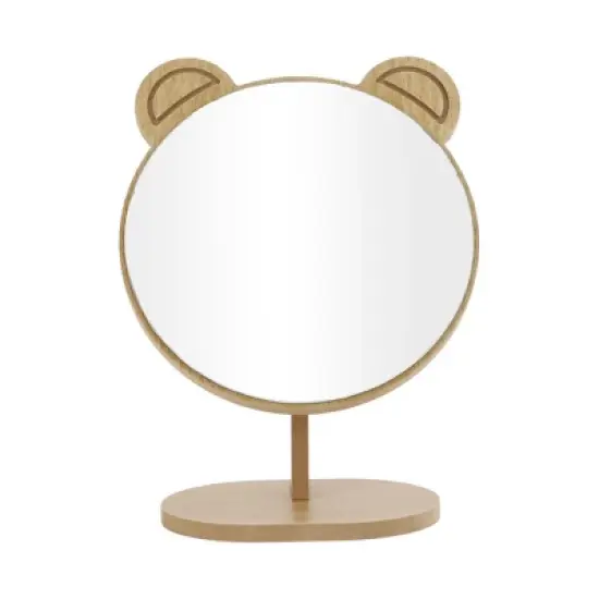 Unique Bargains Large Panda Ears Desktop Cosmetic Mirror Wood Color 1 Pc image {3}